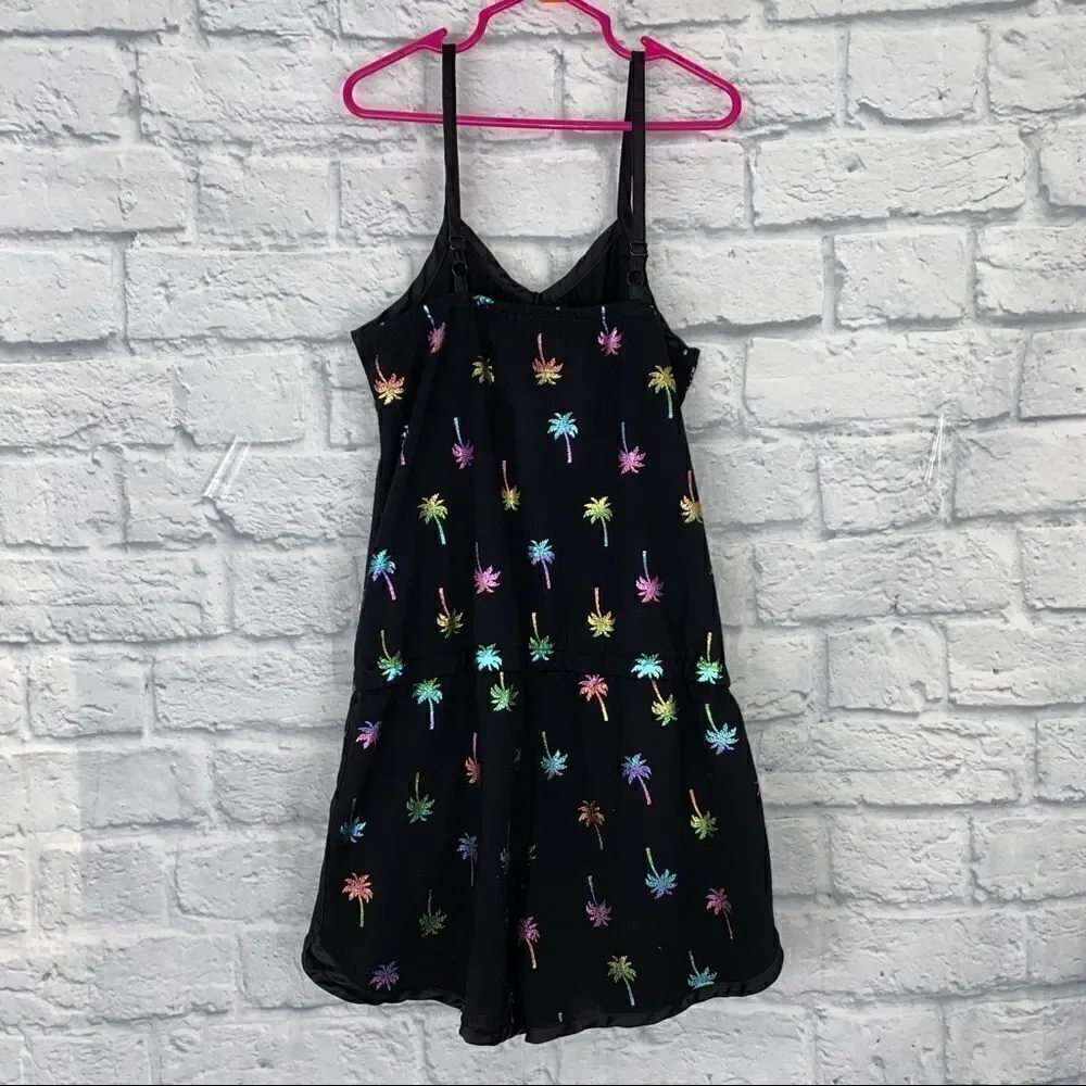 Justice tank top multicolored palm tree shorts romper w/satin bow sz 8 girls